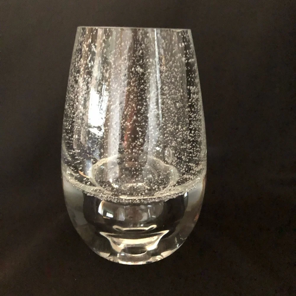 Crystal Hand Blown & Shaped Vase Clear Bubbles Made in Poland